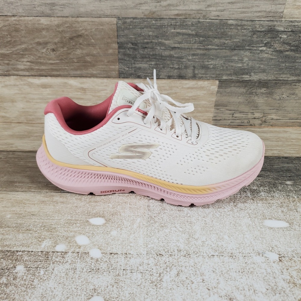 Skechers GO RUN Consistent 2.0 Womens Shoes Sz 8.5 Natural Pink Lace Up Sneakers